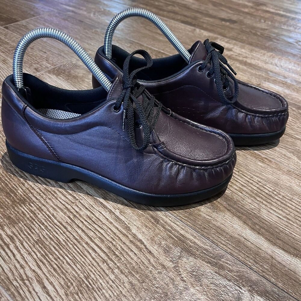 SAS Take Time Shoes Womens 6.5 Wide Antique Wine Leather Lace Up Comfort Loafers